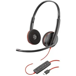 HP Poly Blackwire C3220 (Kabelgebunden, USB-C, Microsoft Teams), Office Headset, Schwarz, Rot