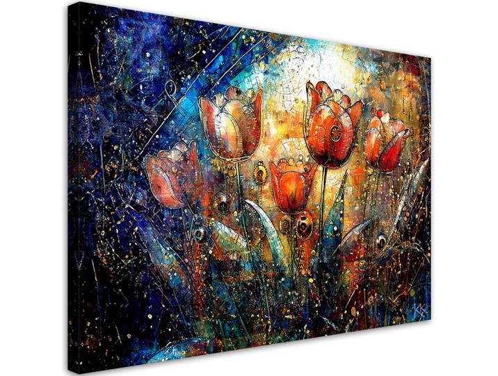 Feeby Leinwandbild Abstrakte bunte Blumen 90x60cm, Lila, Rechteckig, 90x60 cm, Bilder & Rahmen, Bilder, Leinwandbilder