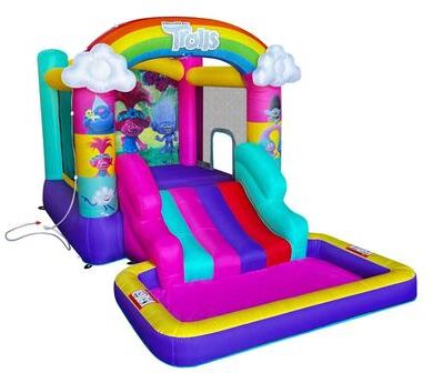 Funormous Trolls Band Together Inflatable Bouncy Castle with Slide, Outdoor Waterslide Bounce House with Ball Pit for Kids Ages 3-8