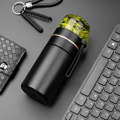 Inspired Deals Stainless Steel Tea Thermos Cup With Glass Infuser Portable Tea Thermos For Hot Drinks black