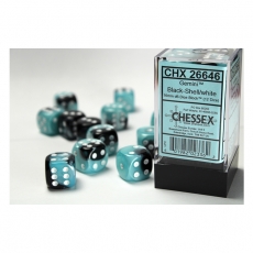 Chessex Würfel - 16mm - Gemini Black-Shell/white (Würfelset 12 x W6) 292807