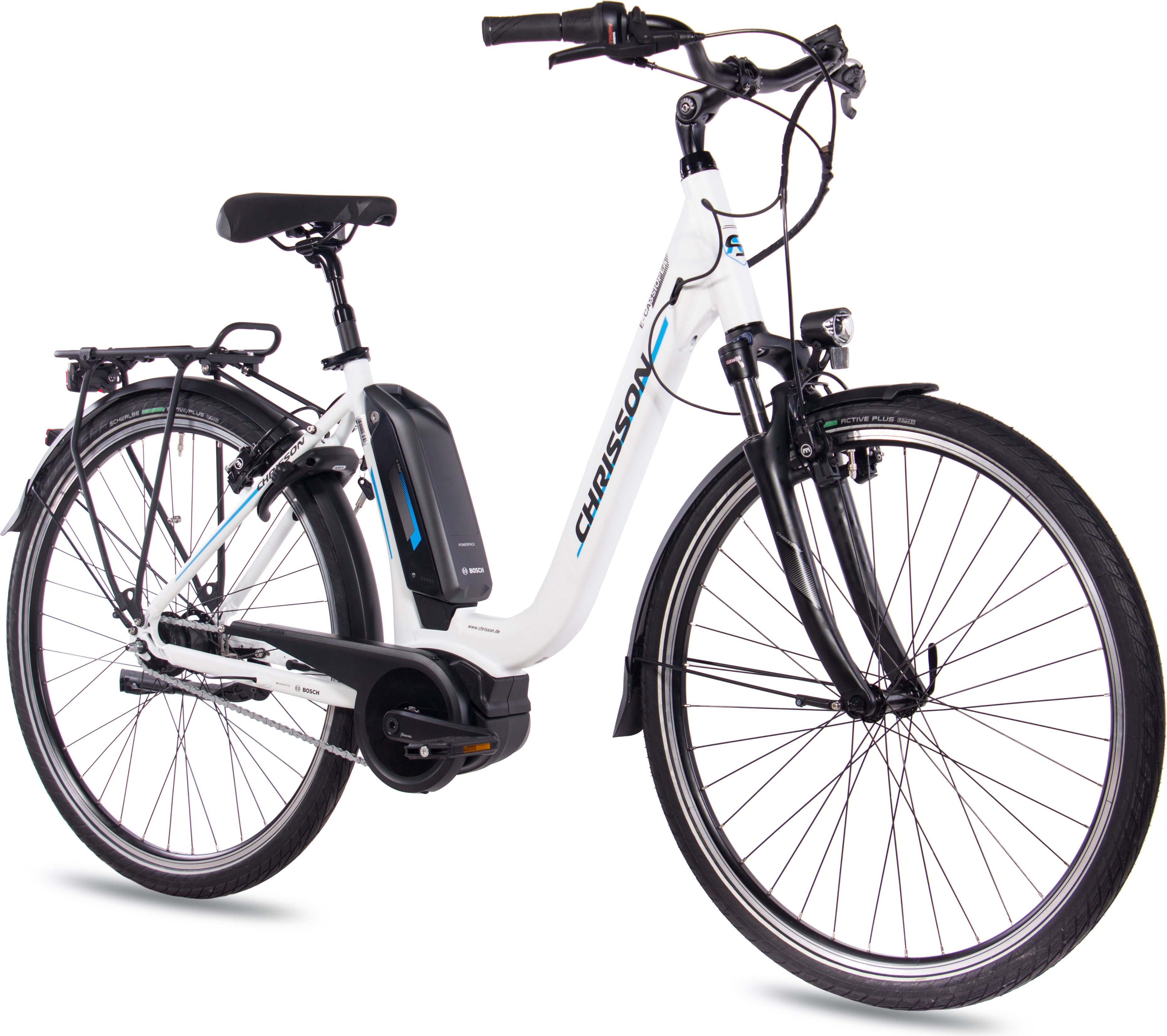 28 Zoll E-Citybike Damenrad CHRISSON E-CASSIOPEA 7 Gang Shimano Nexus weiß matt BOSCH Active Line Powerpack 400
