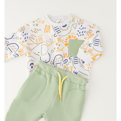 Sportanzug MINIBANDA "BABY BOY TWO PIECES SET", Mädchen, Gr. 74, bunt (weiß, multicolour print), 100% Baumwolle, Sportanzüge