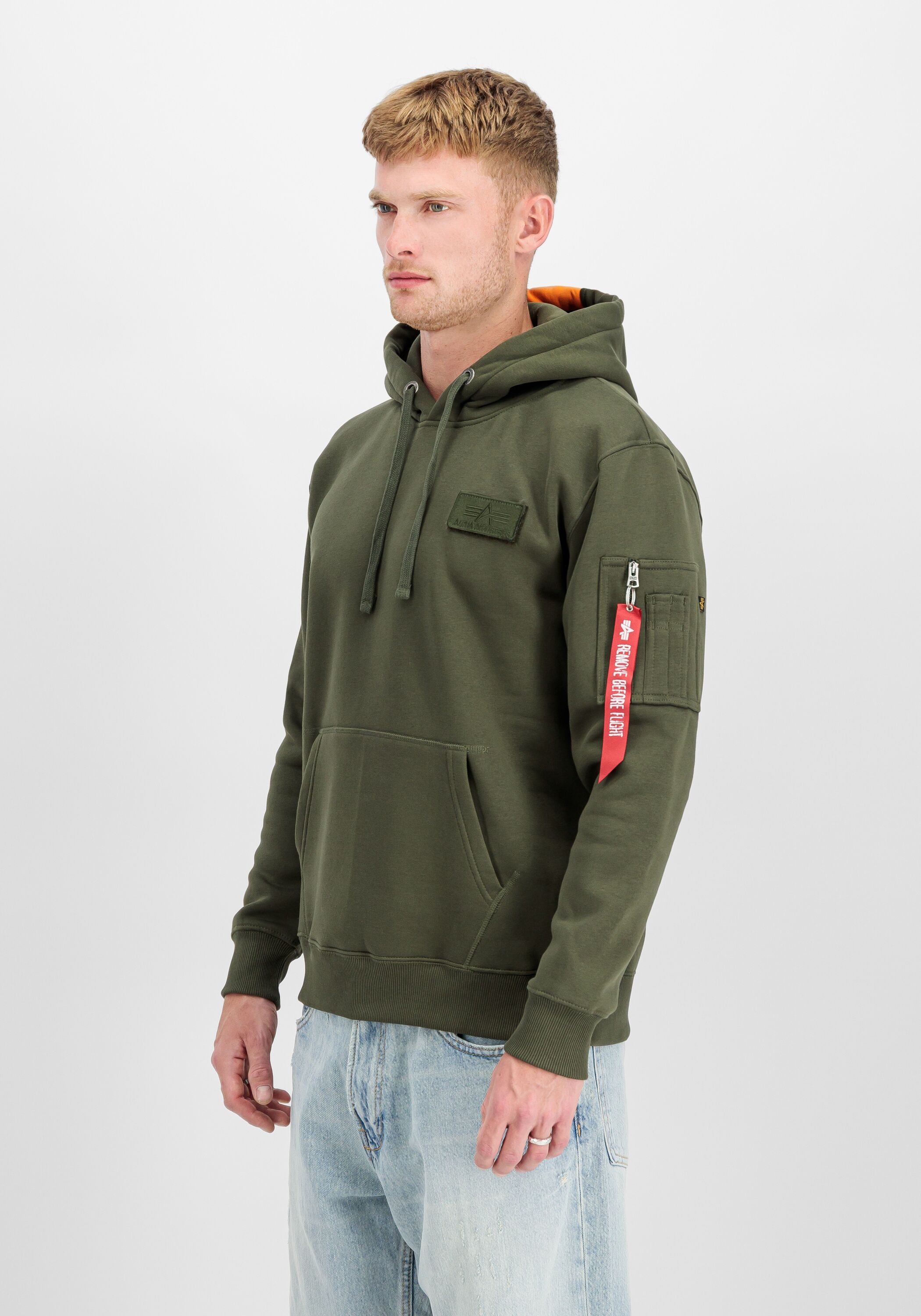 Hoodie ALPHA INDUSTRIES "Red Stripe Hoodie", Herren, Gr. XL, grün (dunkelgrün), Obermaterial: 80% Baumwolle, 20% Polyester, regular fit, Sweatshirts Hoodie dunkelgrün XL