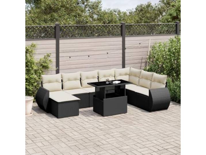 YUTAASU 9-TLG. Poly Rattan Sofagarnitur Schwarz mit Kissen