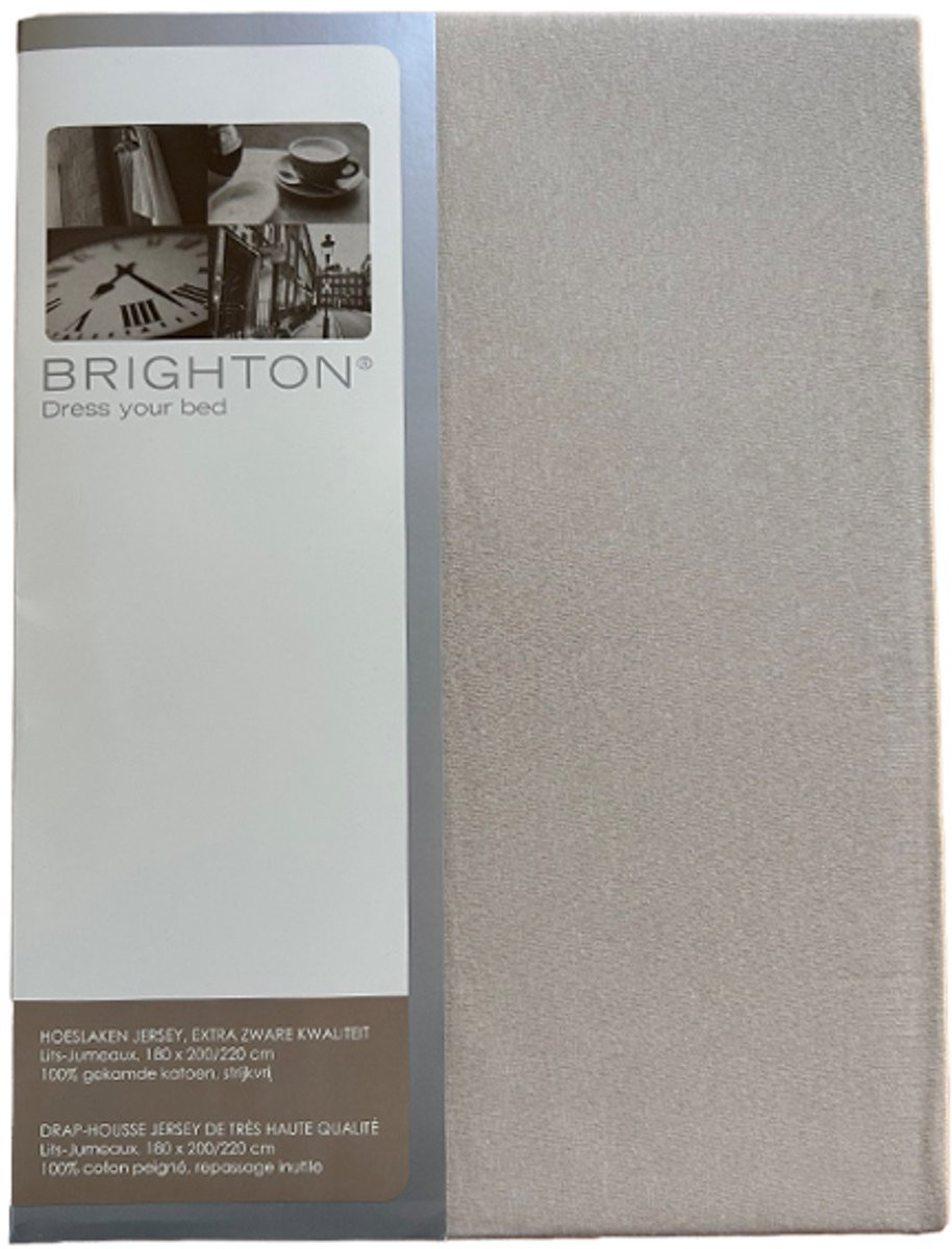 Brighton Hoeslaken Jersey Katoen - Eenpersoons - 90x220 cm - Zand