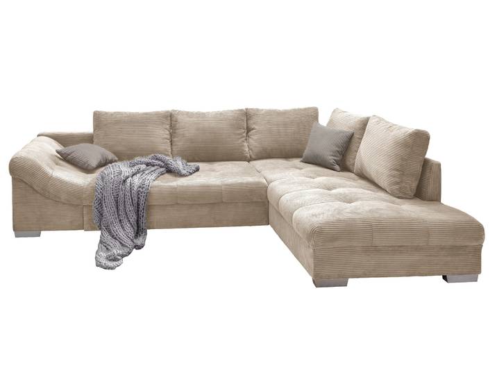Ecksofa modern Schlafsofa Eckcouch Polsterecke L-Form Ottomane rechts Cord Beige / 17203