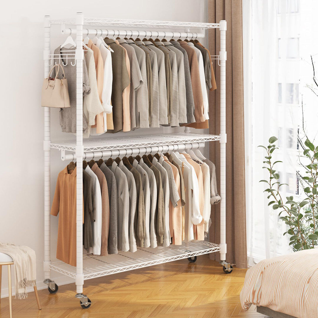Rebrilliant Everley 90cm W Rolling Clothes Rack White 35cm L