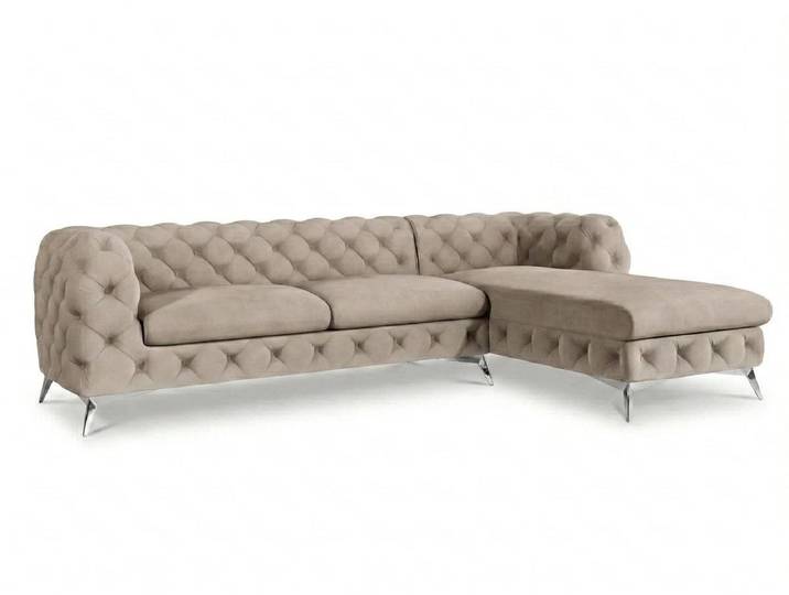 Xlmoebel Ecksofa Beiges Chesterfield Ecksofa im klassischen L-Format mit Steppung, 1 Teile, Made in Europa
