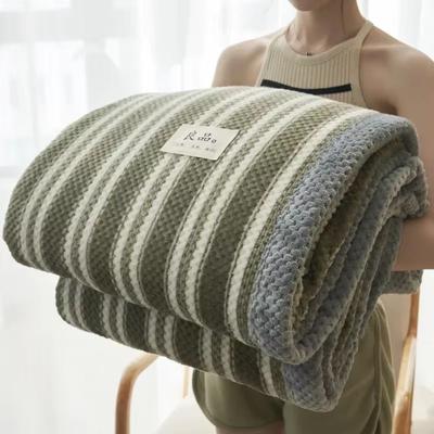 Inspired Finds Soft Chenille Knit Throw Blanket Handmade Crochet Style, Machine Washable For Couch & Bed green Stripe 200x230cm 1.6kg