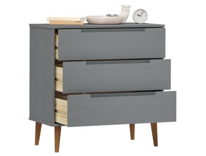 Commode - OMABETA - MOLDE - Bois de pin massif - 3 tiroirs - Finition vernis UV