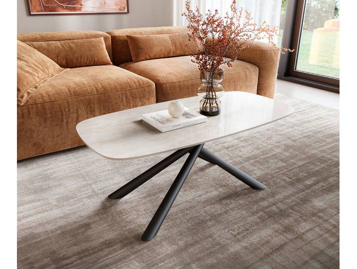 DELIFE Couchtisch Edge Boot 100x50 cm Keramik Onyx Champagne Sarity Metall Schwarz, Couchtische