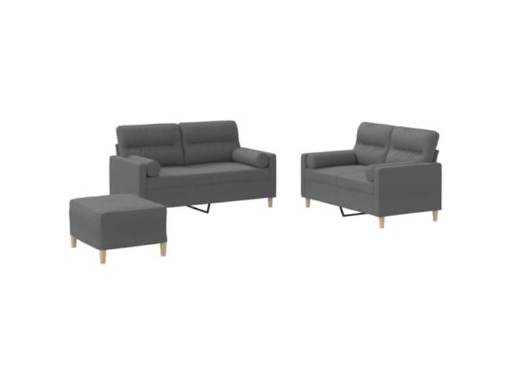 Todiikf 3-TLG Sofagarnitur Dunkelgrau Polstersofa Set mit Hocker Bequeme Polsterecke fürs Wohnzimmer mit dickem Schaumstoff, praktischem Fußhocker und vier Kissen für Entspannung.