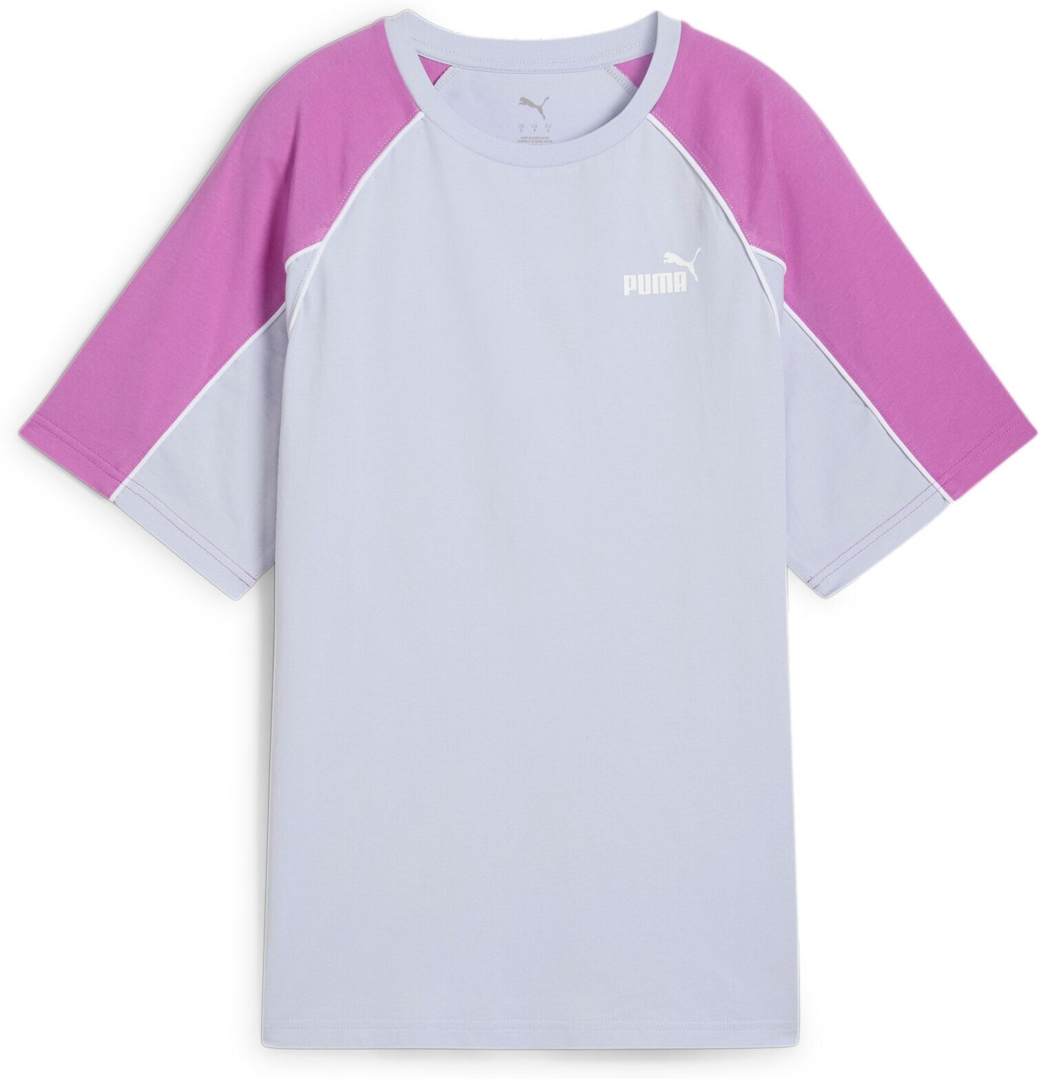 T-Shirt PUMA "SPORT RELAXED TEE", Damen, Gr. S, lila (cool weather), Jersey, Obermaterial: 100% Baumwolle, bedruckt, relaxed fit normal, Rundhals, Shirts T-Shirt, Kurzarm, Rundhalsausschnitt, mit Logo-Gummidruck, mit Paspelierung cool weather S