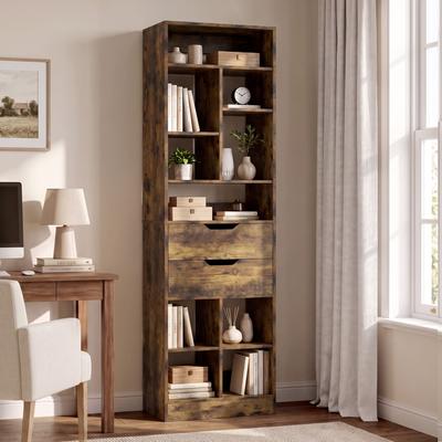 Rackcog 80'' Tall Bookshelves with Drawers and Cube Storage, Slim Display Kitchen Pantry Organizer with Adjustable Sroarge Shelf