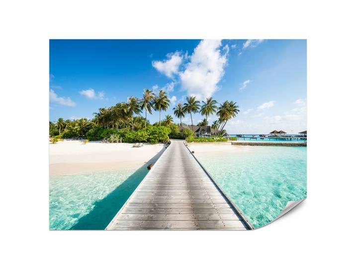 FOTOTAPETE für Schlafzimmer Tropeninsel Steg Palmen Pflanzen 200x140