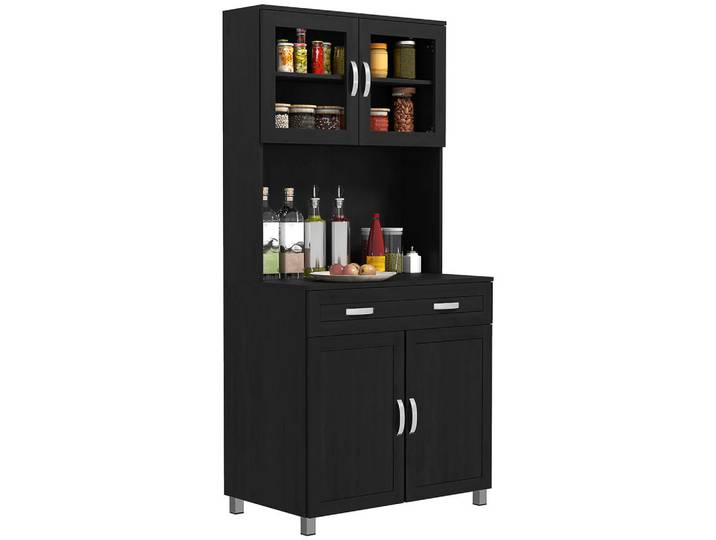 ComfortXL Buffet De-11309 4 Türen & Schublade mit Arbeitsplatte Schwarz, 121.92x431.8x203.2 cm, Esszimmer, Anrichten, Buffetschränke