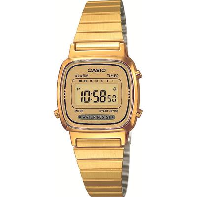 Chronograph CASIO VINTAGE, gold (goldfarben, gelbgoldfarben, gelbgoldfarben), Armbanduhren, Damen, goldfarben, Chronograph, Quarzuhr, Armbanduhr, Damenuhr, Digitaluhr, Datum, Edelstahlarmband