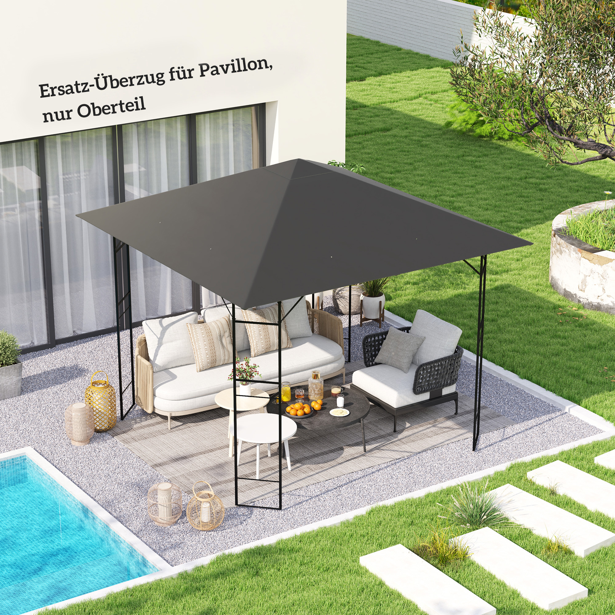Outsunny Telo di ricambio per gazebo 3 x 3 m idrorepellente tetto per gazebo UPF30+ copertura di ricambio in tessuto Oxford, 370 g/m², Grigio   Aosom Italy