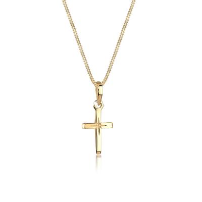 Kette mit Anhänger ELLI "Halskette Kreuz Religion Stern Details 925 Silber" Gr. 45, gold, Halsketten, Damen, 45, ohne Stein, Silber 925 (Sterlingsilber)