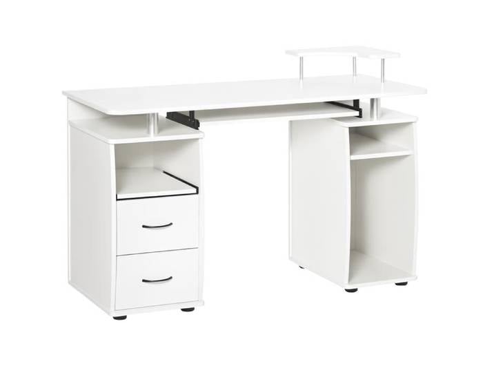 Bureau informatique – Multi-rangements avec tiroirs et tablette clavier – pour bureau et ordinateur – 120x55 cm Blanc