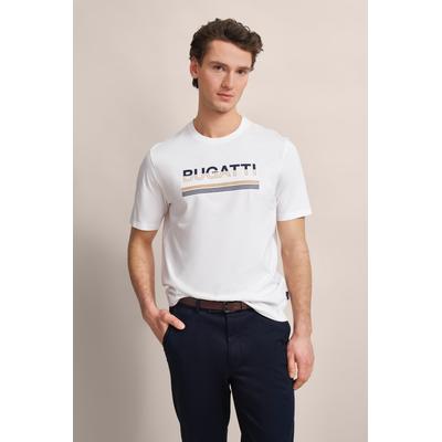 T-Shirt BUGATTI, Herren, Gr. 3XL, weiß, 100% Baumwolle, unifarben, normal, Rundhals, gerader Abschluss, Shirts T-Shirt, mit gummiertem Logo-Print