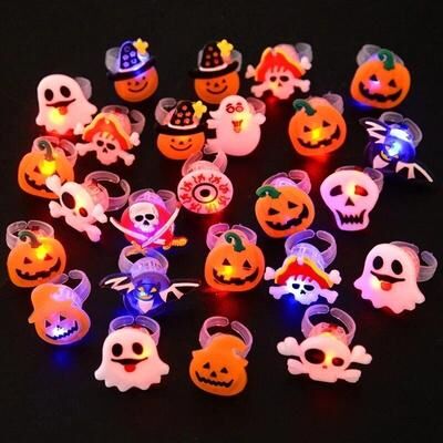 The Handy Homestead Glowing Halloween LED Light Rings: Pumpkin, Ghost, Skull Christmas Party Decoration, Kids Gift For Home 20pcs Halloween Mix