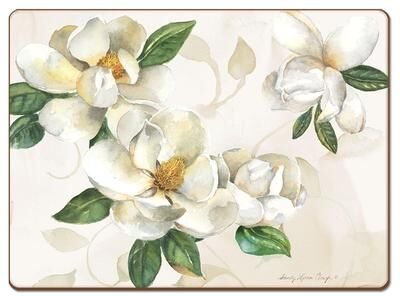 Cala Home Hardboard Placemats - Magnolias - Set of 4 - 15.5x11.25x.213