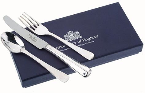 Arthur Price of England Stainless Steel Rattail Design Childrens 3 Piece Cutlery Set