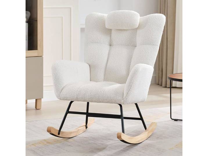 Fauteuil à bascule Salutmeuble scandinave avec appui-tête beige