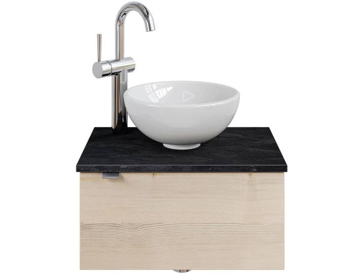 Waschtisch SAPHIR Serie 6915 Waschschale mit Unterschrank für Gästebad, Gäste WC , beige (polar pinie, schiefer, polar pinie quer nachbildung), B:51cm H:39,8cm T:35cm, Waschtische, Waschtisch, 51 cm mit Keramik-Aufsatzbecken und 1 Tür