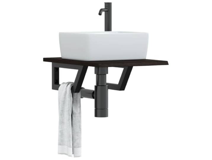 VGLQNRPT Waschtischplatte mit Stahl Halterung, Eiche Massivholz, 40 x 60 Platzsparendes Schweberegal, Modernes Design, Robuste Trapez-Konstruktion