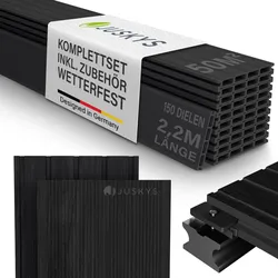 Juskys WPC Terrassendielen 50 m2 – 220 cm Dielen, wetterfest inkl. Unterkonstruktion – Anthrazit