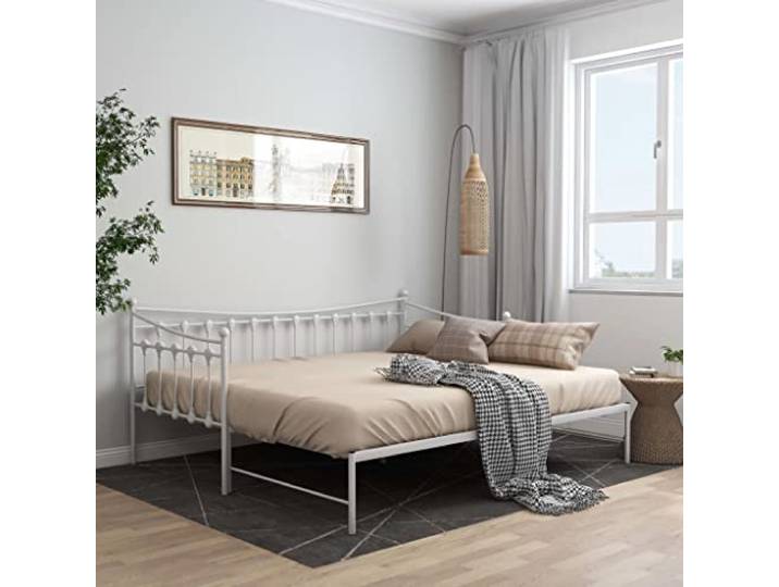RJPLMFV Schlafsofa, ausziehbar, Weiß, 90 x 200 cm Robuste Metallkonstruktion, Seitengeländer, für Gäste, ohne Matratze