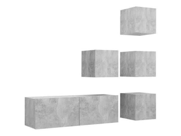 LKJephalotrop 5-TLG. TV-Schrank Set Wandmontage Betongrau Flexibles 5-teiliges Lowboard-Set aus robustem Holzwerkstoff für Wohnzimmer und Schlafzimmer mit viel Stauraum.