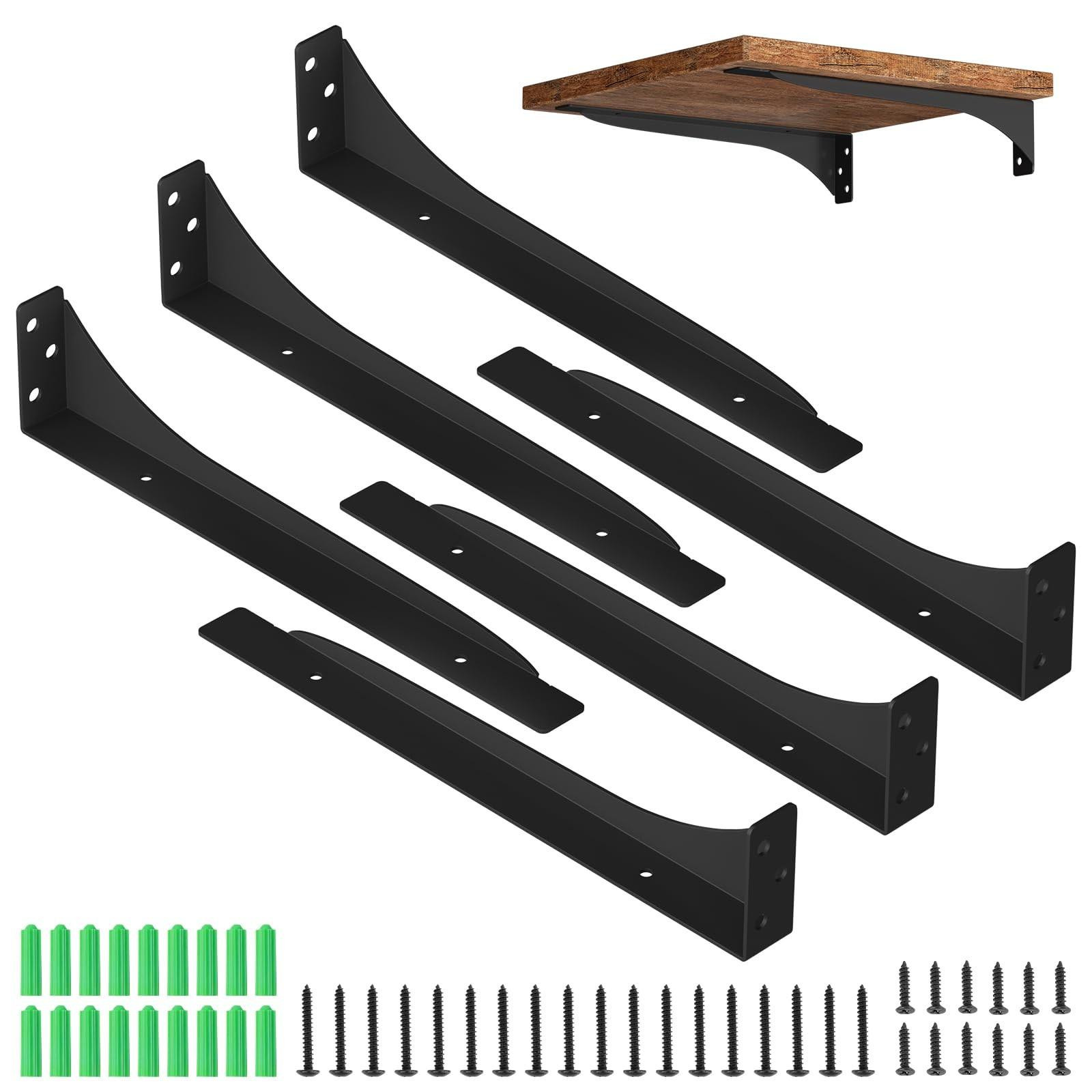 Merkloze Set van 3 Hoekplankhouders, Zwart, 20 cm