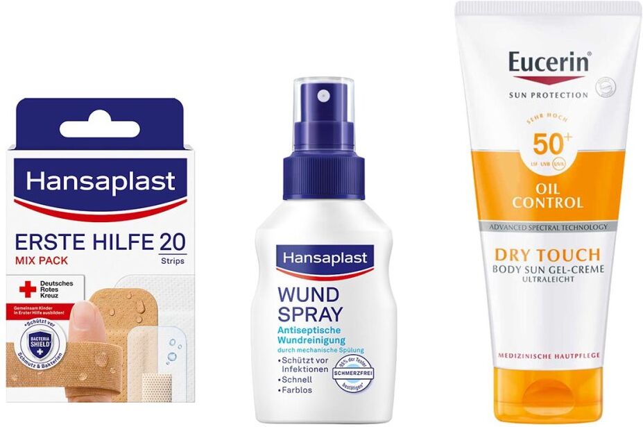Reiseapotheke Hansaplast Erste Hilfe Pflaster Mix + Wundspray + 1Pck