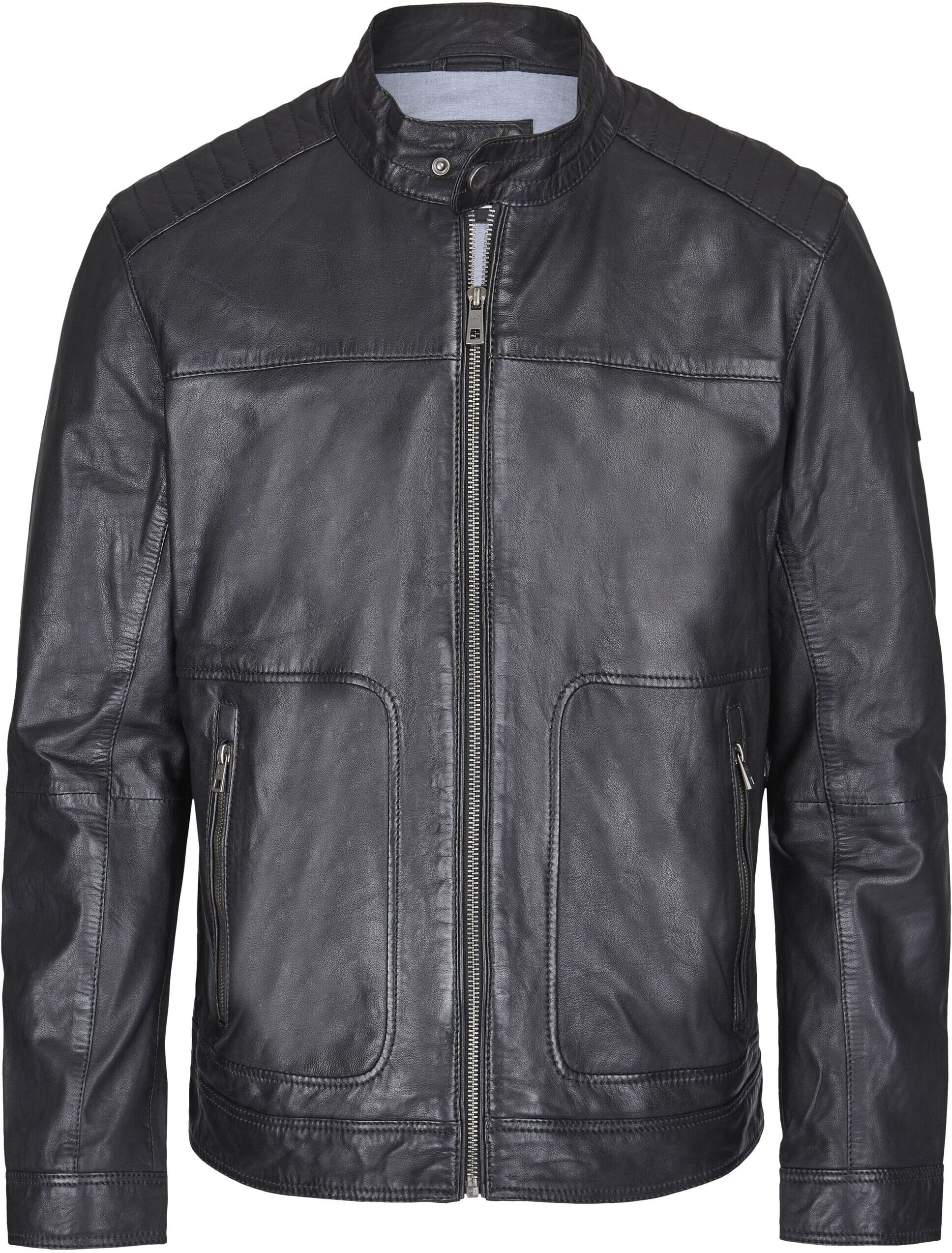 Bomberjacke BUGATTI "BUCLAUDIO", Herren, Gr. 58, schwarz, Obermaterial: 100% Lammleder LEL. Futter: 100% Baumwolle CO. 100% Baumwolle CO., uni, regular fit, Jacken Bomberjacke, mit Riegeln und Stehkragen