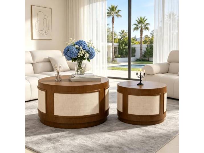 RYDZCLH Couchtisch 2er-Set Runde Holz,Runder Satztisch Moderner Runder Couchtisch OberfläChe FüR Wohnzimmer, Schlafzimmer Und Kleine RäUme,Keine Montage