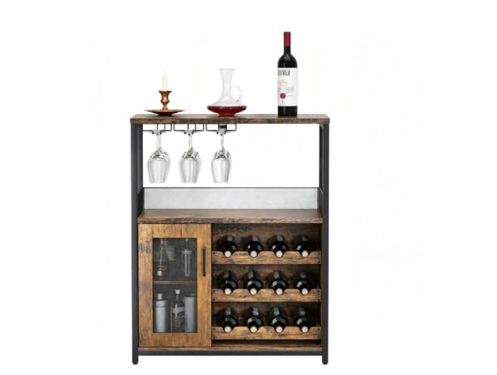 Koioplie Barschrank 70×35×92 cm Weinregal Klassisch Glashalter, Abnehmbares Regal, Gittertür, Getränkebereich, Beleuchtung
