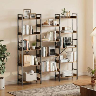 Garvee Industrial Bookshelf:a Spacious 5-Tier Wide Bookcase with 14 Open Shelve.Feature a Sturdy Metal Frame & Tall Storage Rack Design