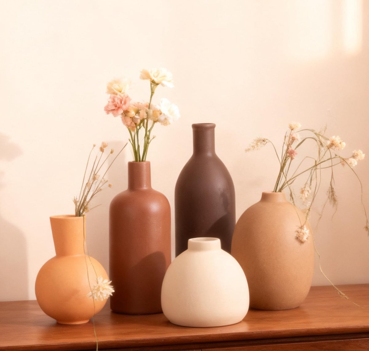 Set van 5 kleine keramische vazen voor minimalistische decoratie
