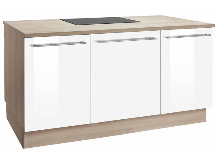 Kochinsel OPTIFIT Bern , weiß (küche: weiß, korpus: akaziefarben, arbeitsplatte: akaziefarben), B:160cm T:95cm, Komplettküchen-Sets, Kochinsel, mit E-Geräten, Stellbreite 160 x 95 cm, höhenverstellbare Stellfüße