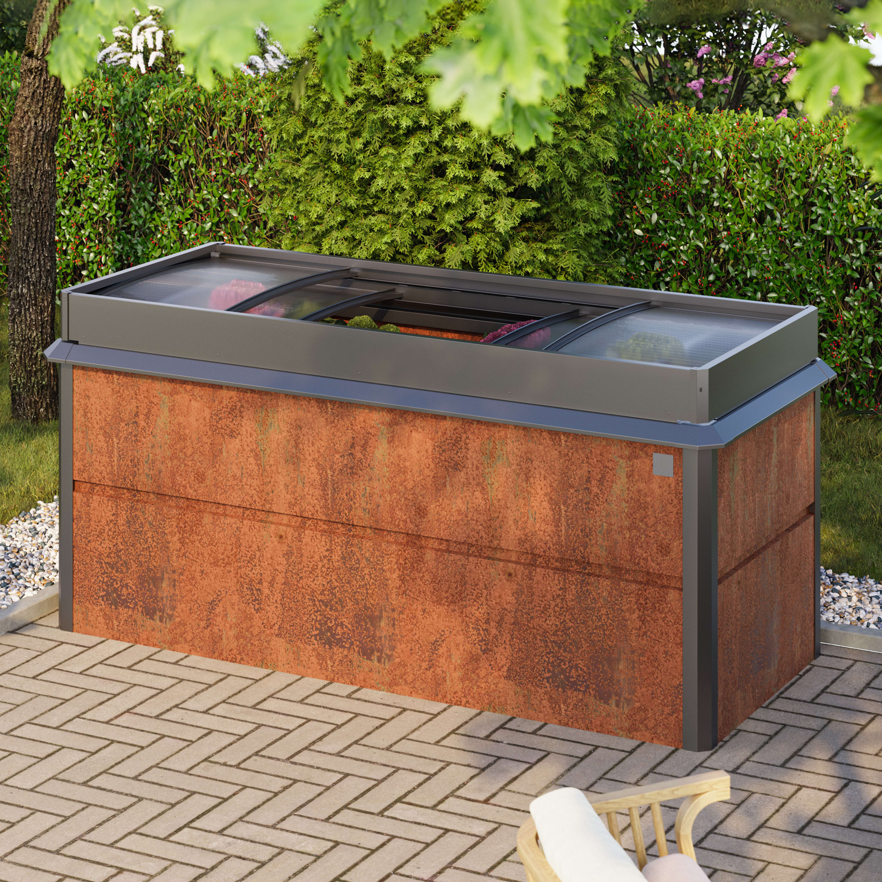 PRIMEYARD 200 x 85 x 77 cm Hochbeet, Cortenstahl, Rost-Optik   inkl. Frühbeetaufsatz und Schneckenschutz - (GFPV00790)