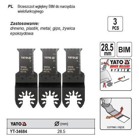 Yato Sägeblatt für Tauchschnitte BIM für Multifunktionsträger, 28,5mm (Holz, Kunststoff, Metall), Satz (YT-34684)