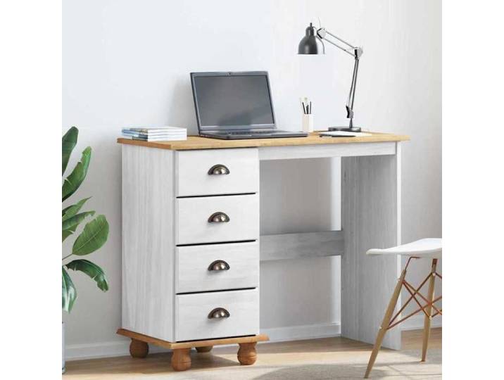 Automne/hiver  Blanc Bureau ASKIM Blanc 95x40x75cm - bois massif en pin - Hauteur:75cm DEC1332610