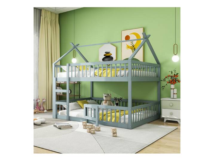 MODFU Etagenbett Kinderhochbett mit hoher Absturzsicherung (Spielbett mit Tür, Hochbett, 140x200 cm), ohne Matratze