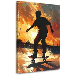LEINWANDBILDER, Skater bei Sonnenuntergang in dynamischer Komposition
