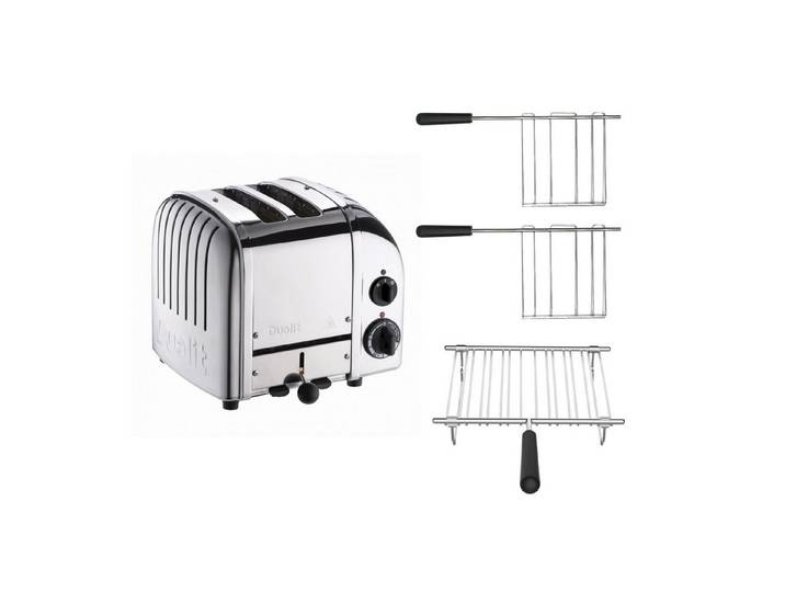 Dualit Toaster Dualit Paket 3, 2er Toaster mit Brötchenaufsatz und 2 Sandwichzangen