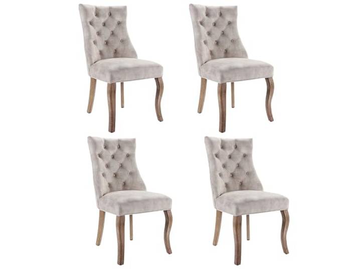 I0I&I0I Luxuriöser Samt Esszimmerstuhl Set 4-Fußstuhl in Beige mit Hoher Rückenlehne und Knopfsteppung Massivholzgestell 4er Set (4, Light Beige, 51x 47x97cm)